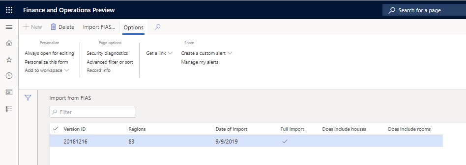 Screenshot of the Options tab.